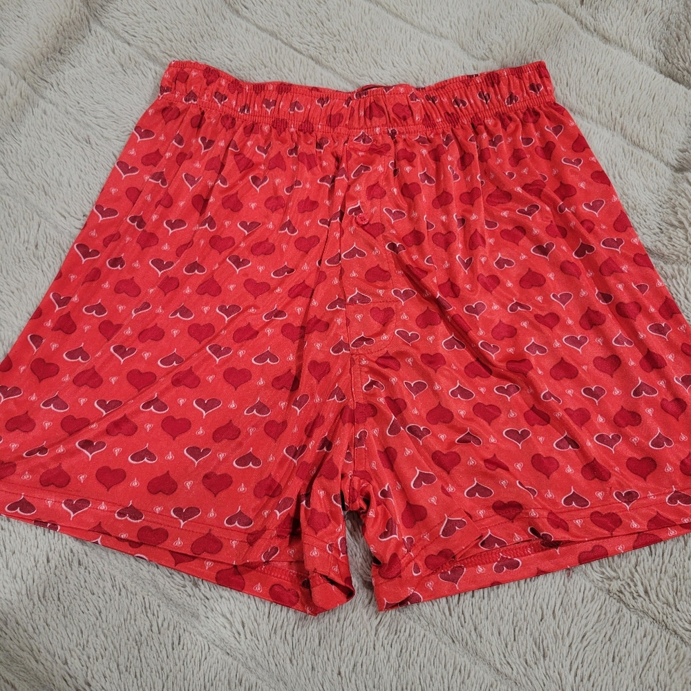 Vintage Silky Valentines Day Boxers Sz S/M Classic Red Heart Print